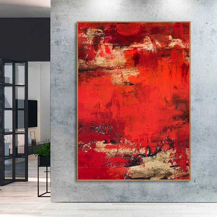 Room Original Painting Red Dining Abstract Canvas Artwork 7V75T